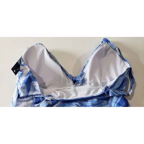 NWT Nicole Miller Women's Plus Size One Piece Swimsuit Blue Tropic Swirl - Picture 5 of 7